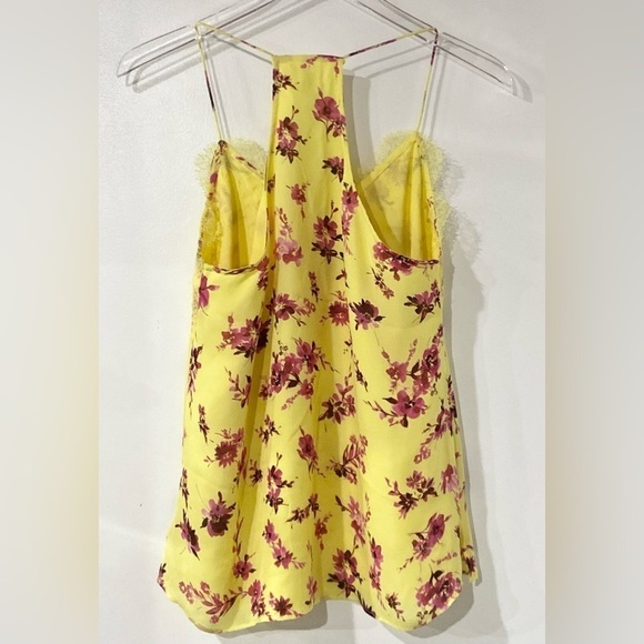 Cami NYC Georgette Silk Lacey Racer Tank in Hibiscus Floral Yellow S‎ - Picture 4 of 6